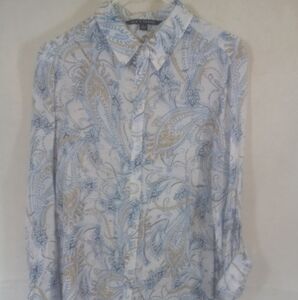 Zac & Rachel L/S Sheer Multi Color Paisley Button Down Blouse Shirt Top L